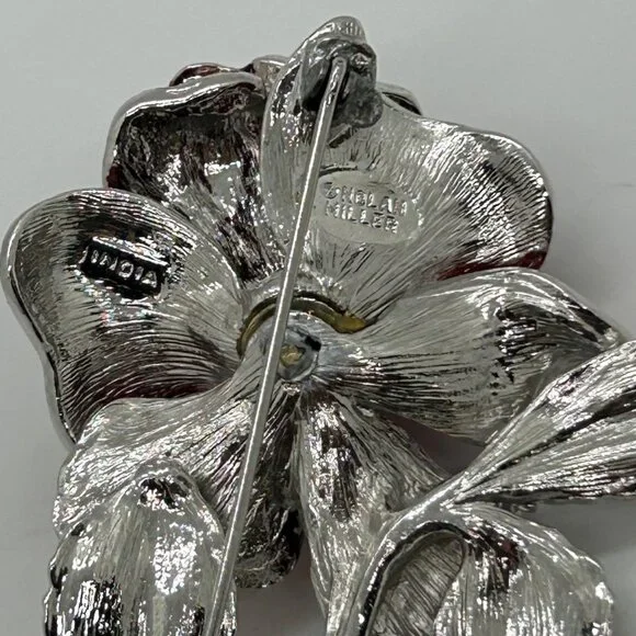 Vintage Nolan Miller Brooch First Lady Red Rose Nancy Regan Rhinestone Brooch - Picture 11 of 16